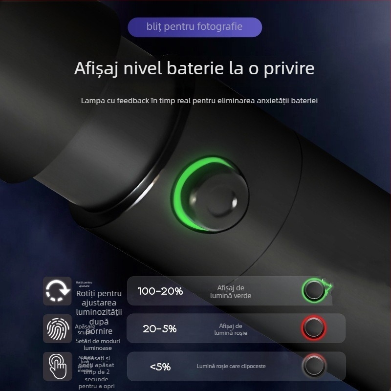 Lampa de modelare pentru fotografie cu funcție de zoom, lumină portabilă pentru portrete — 10W, 5V2A, corp din aluminiu, 460 g, model YSTZXD15