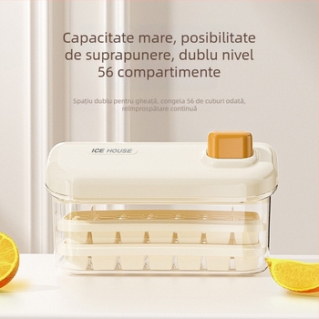 Formă pentru cuburi de gheață, capacitate mare, alimentară, pentru uz casnic, cu capac, demoldare ușoară, un buton pentru producerea gheții, compatibil DIY hrănire bebeluși
