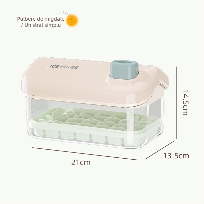 Formă pentru cuburi de gheață, capacitate mare, alimentară, pentru uz casnic, cu capac, demoldare ușoară, un buton pentru producerea gheții, compatibil DIY hrănire bebeluși