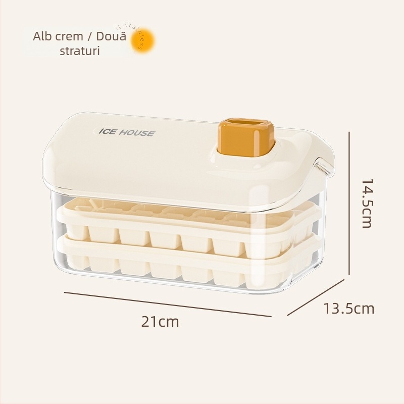 Formă pentru cuburi de gheață, capacitate mare, alimentară, pentru uz casnic, cu capac, demoldare ușoară, un buton pentru producerea gheții, compatibil DIY hrănire bebeluși