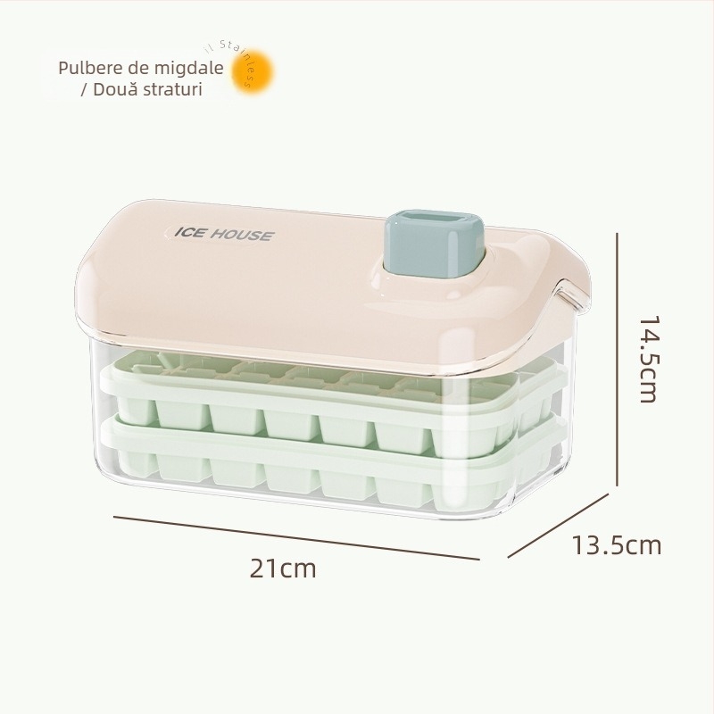 Formă pentru cuburi de gheață, capacitate mare, alimentară, pentru uz casnic, cu capac, demoldare ușoară, un buton pentru producerea gheții, compatibil DIY hrănire bebeluși