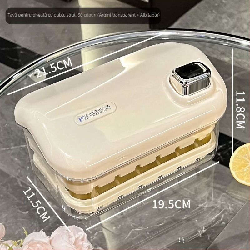 Formă pentru cuburi de gheață, capacitate mare, alimentară, pentru uz casnic, cu capac, demoldare ușoară, un buton pentru producerea gheții, compatibil DIY hrănire bebeluși