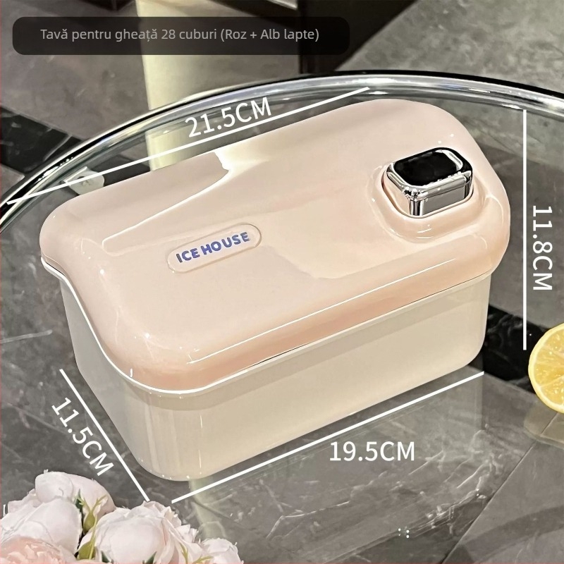 Formă pentru cuburi de gheață, capacitate mare, alimentară, pentru uz casnic, cu capac, demoldare ușoară, un buton pentru producerea gheții, compatibil DIY hrănire bebeluși