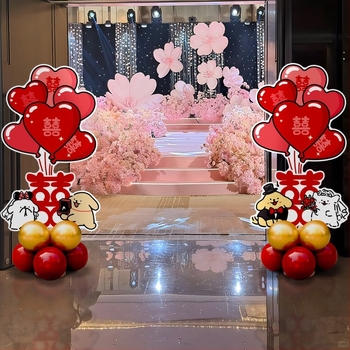 Set decor nunta cu Xi-linie și stâlp pentru balon KT, flori de mătase; Cod produs: F999J559695S77; Brand: Hongyuan