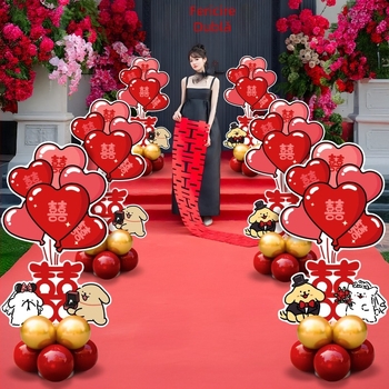 Set decor nunta cu Xi-linie și stâlp pentru balon KT, flori de mătase; Cod produs: F999J559695S77; Brand: Hongyuan