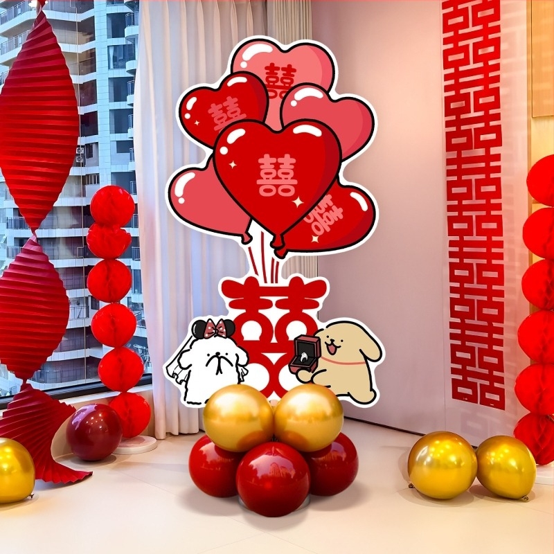 Set decor nunta cu Xi-linie și stâlp pentru balon KT, flori de mătase; Cod produs: F999J559695S77; Brand: Hongyuan