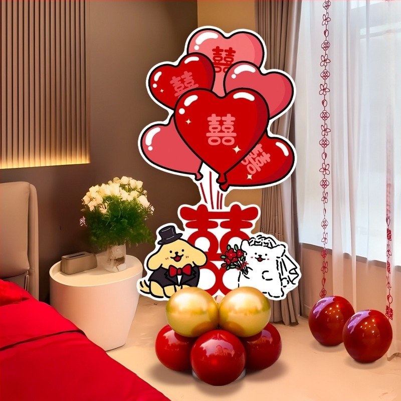 Set decor nunta cu Xi-linie și stâlp pentru balon KT, flori de mătase; Cod produs: F999J559695S77; Brand: Hongyuan