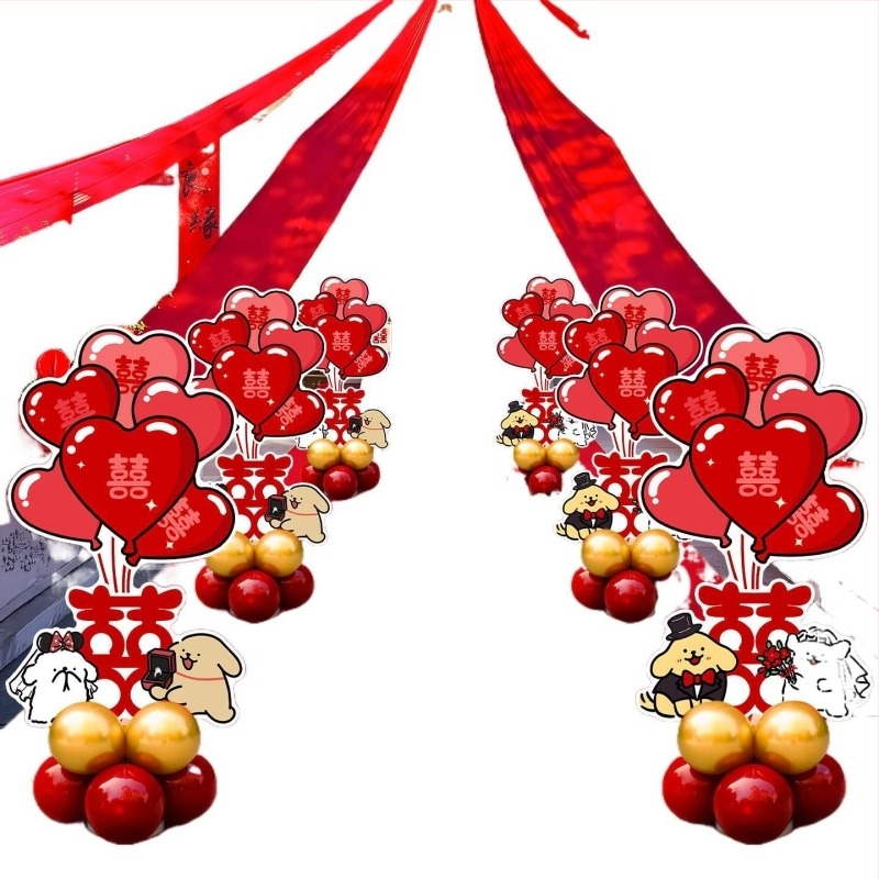 Set decor nunta cu Xi-linie și stâlp pentru balon KT, flori de mătase; Cod produs: F999J559695S77; Brand: Hongyuan