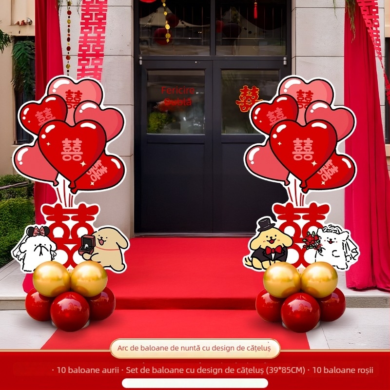 Set decor nunta cu Xi-linie și stâlp pentru balon KT, flori de mătase; Cod produs: F999J559695S77; Brand: Hongyuan