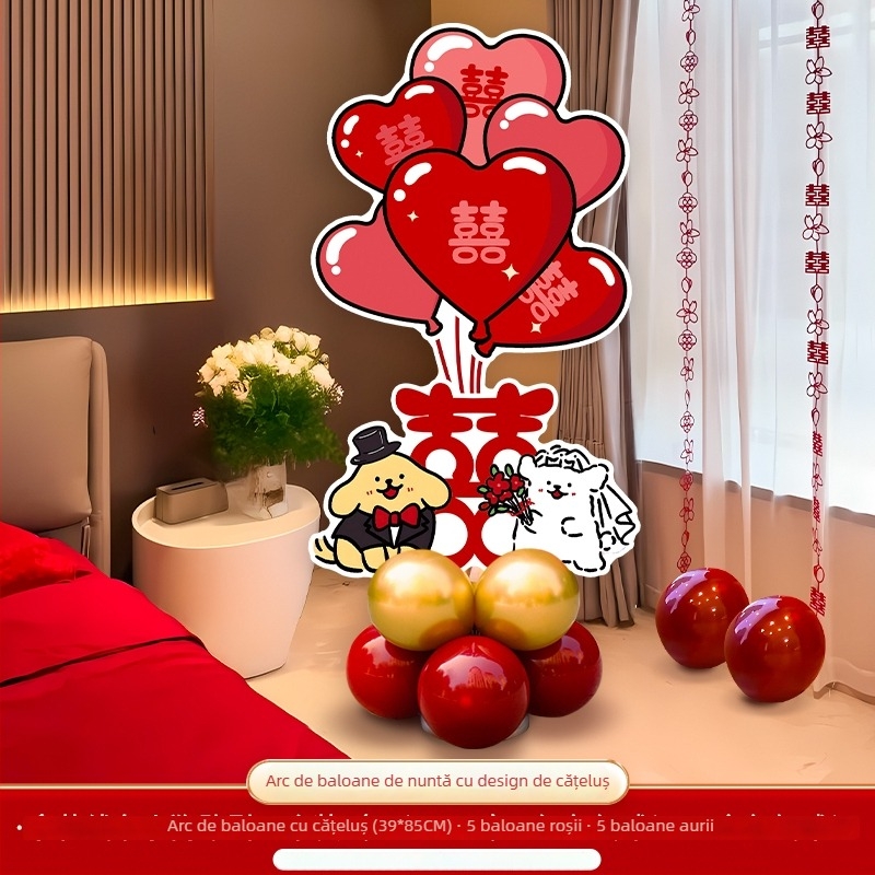 Set decor nunta cu Xi-linie și stâlp pentru balon KT, flori de mătase; Cod produs: F999J559695S77; Brand: Hongyuan