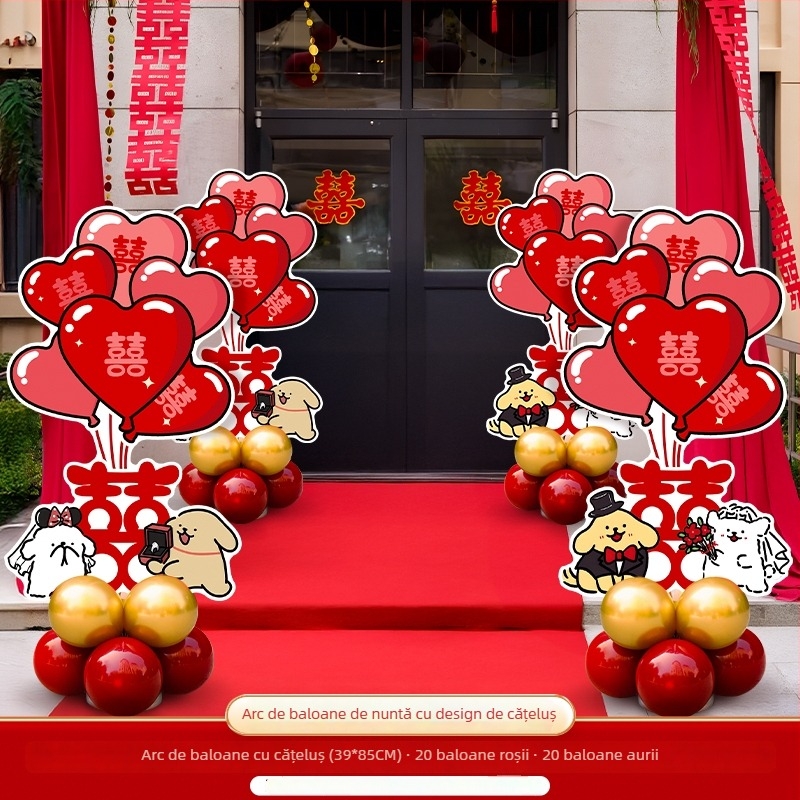 Set decor nunta cu Xi-linie și stâlp pentru balon KT, flori de mătase; Cod produs: F999J559695S77; Brand: Hongyuan