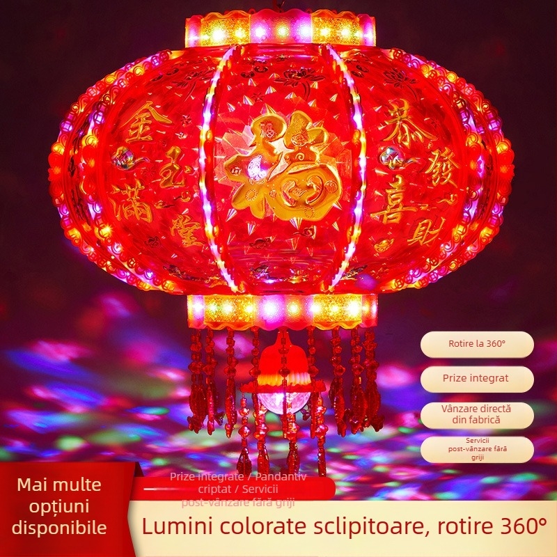 Fenar LED în stil chinezesc pentru Anul Nou, colorat și rotativ, oval, turnare prin injecție, stil clasic