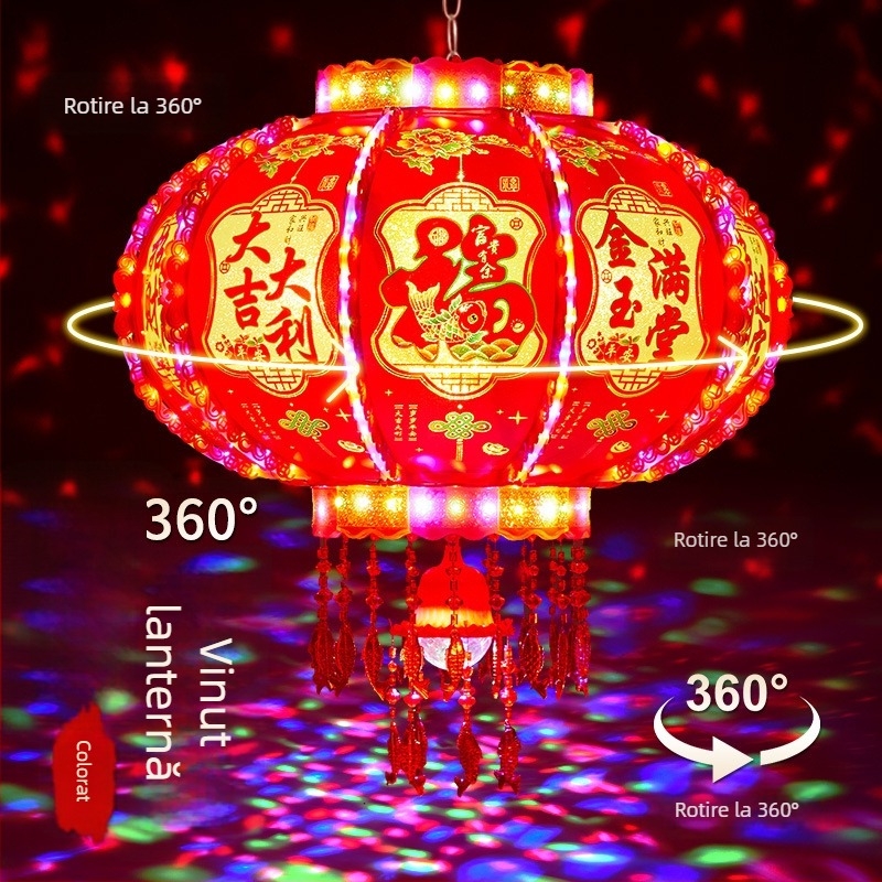 Fenar LED în stil chinezesc pentru Anul Nou, colorat și rotativ, oval, turnare prin injecție, stil clasic