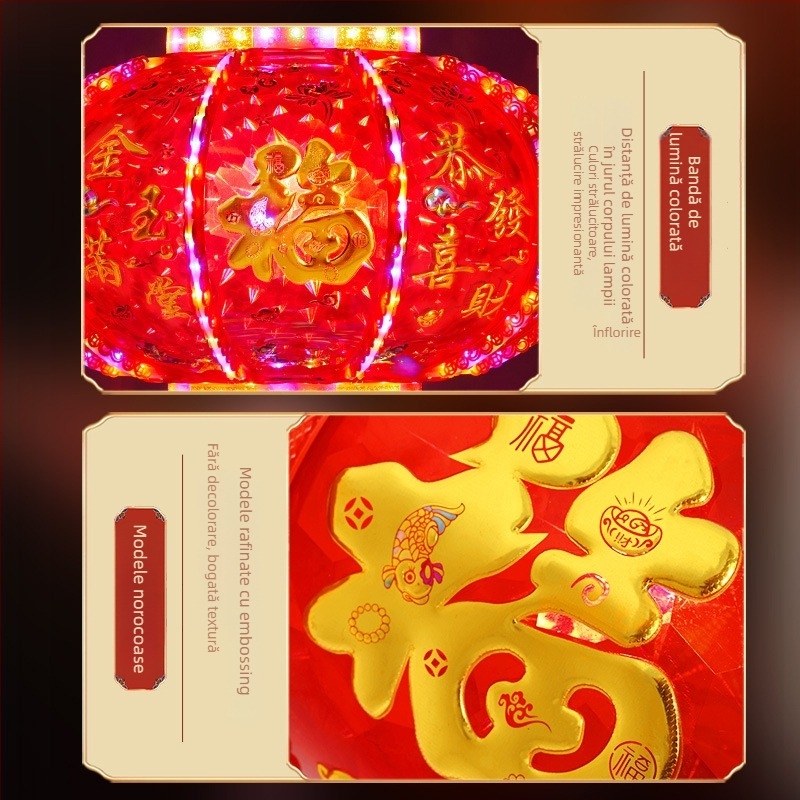 Fenar LED în stil chinezesc pentru Anul Nou, colorat și rotativ, oval, turnare prin injecție, stil clasic