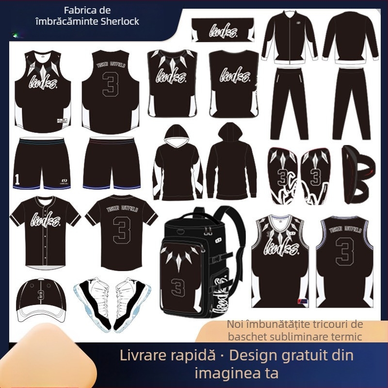 Set tricouri baschet, fără mâneci, uscare rapidă, sublimat, unisex adulți, poliester