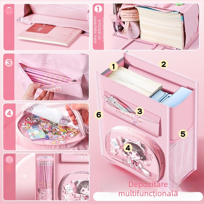 Geantă cartoon pentru elevi de clasa primară - geantă de fișiere de mână, capacitate mare pentru cărți, închidere cu fermoar, Oxford material, Bu Shang Morning