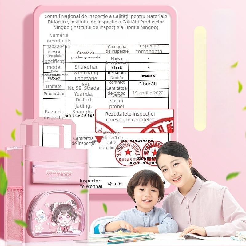 Geantă cartoon pentru elevi de clasa primară - geantă de fișiere de mână, capacitate mare pentru cărți, închidere cu fermoar, Oxford material, Bu Shang Morning