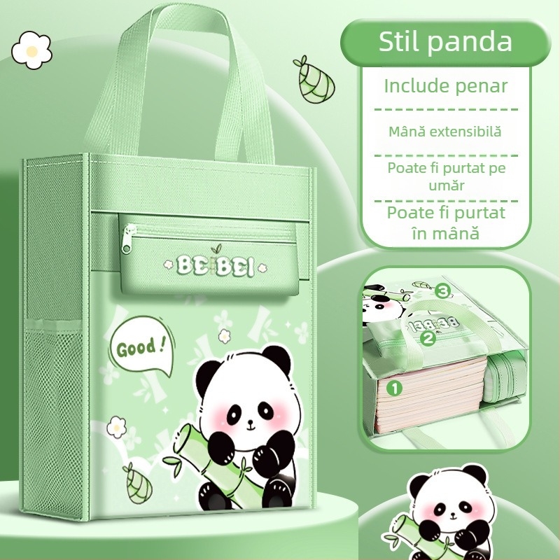 Geantă cartoon pentru elevi de clasa primară - geantă de fișiere de mână, capacitate mare pentru cărți, închidere cu fermoar, Oxford material, Bu Shang Morning