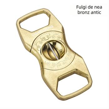 Tăietor de trabucuri din oțel inoxidabil, portabil, finisaj argintiu antic și auriu, design gravat luxos