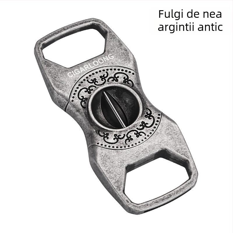 Tăietor de trabucuri din oțel inoxidabil, portabil, finisaj argintiu antic și auriu, design gravat luxos