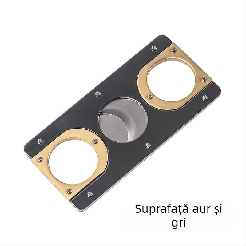 Tăietor drept pentru trabucuri, din oțel inoxidabil, lamă dublă, stil foarfă