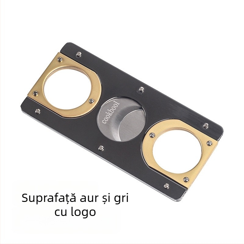 Tăietor drept pentru trabucuri, din oțel inoxidabil, lamă dublă, stil foarfă