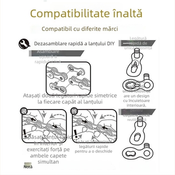 Lanț de bicicletă cu încuietoare Magic Buckle, model universal, oțel, compatibil MTB 8-11 viteze și road 24/27/30 viteze, tensiune de rupere 1000