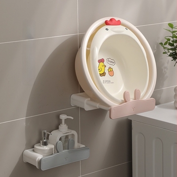 Raft extensibil patentat pentru chiuvetă, pliabil și rotativ, din plastic, organizator de baie, montaj fără găuri cu adeziv