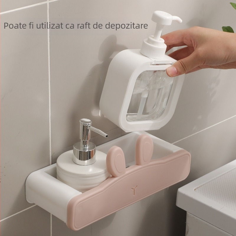 Raft extensibil patentat pentru chiuvetă, pliabil și rotativ, din plastic, organizator de baie, montaj fără găuri cu adeziv