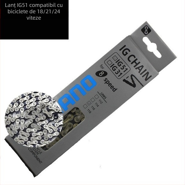 Lanț pentru bicicletă de munte HG51, viteză variabilă, compatibil cu 6–8 viteze, oțel mangan, pas 116, rezistență la rupere 950 kN