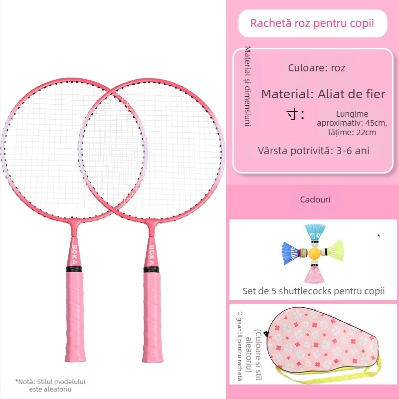 Rachetă de badminton pentru copii, durabilă – pentru vârsta 2–12 ani, ramă din aliaj de fier, greutate 95–100 g, șnururi nylon