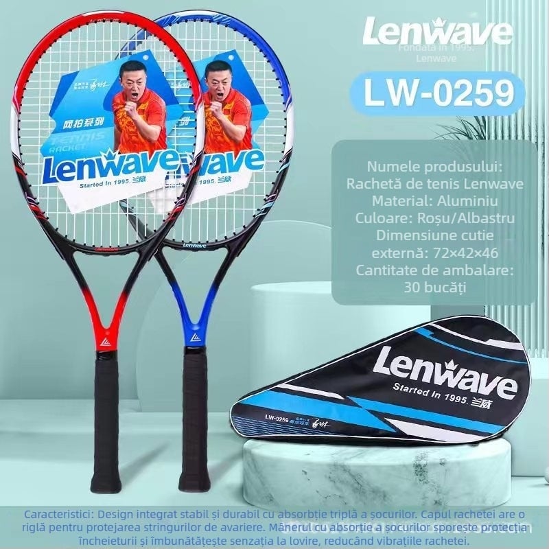 Rachetă de tenis pentru antrenament pentru adulți – Langwei, ramă din aliaj de aluminiu, șnururi din nylon