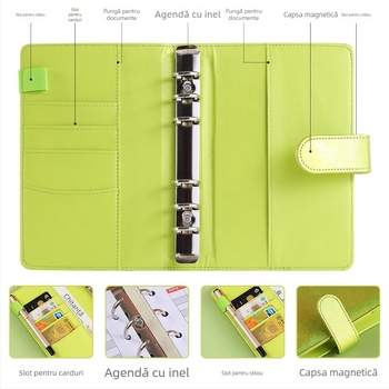 Caiet cu foi detașabile, copertă PU, 100 pagini, hârtie Forest 80 gsm, copertă din piele ecologică, stil creativ