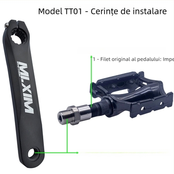 Adaptor pentru conversie profil dinți pedale bicicletă, oțel inoxidabil, compatibil cu brațul de 9/16 inchi și pedala de 1/2 inchi