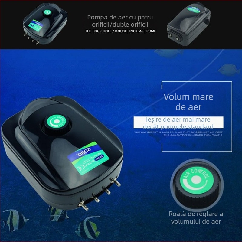 Pompă de oxigen pentru acvariu Songbao – Pompă de aer silențioasă cu patru capete pentru acvarii; Brand: Songbao; Import: Nu; Brand privat autorizat: Nu