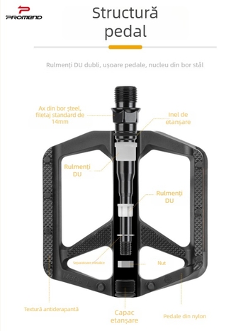 PROMEND PD-M22 pedale pentru bicicletă, corp din nylon, ax din oțel bor — ultraușoare 277 g, compatibile cu biciclete de munte, de drum și pliabile