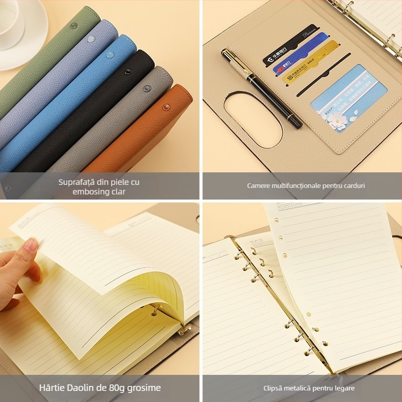 Foaie portabilă cu foi detașabile pentru afaceri, multifuncțională; marcă Qingxuan; copertă anti-amprentă; legare loose-leaf; hârtie Dowling 80 g/m²