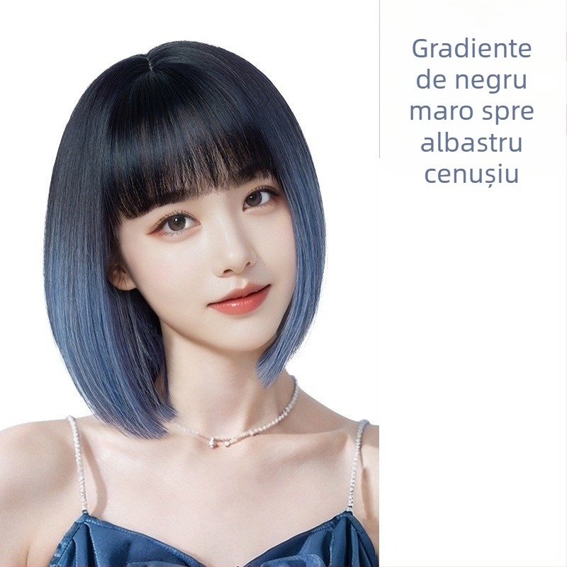 Perucă scurtă dreaptă cu breton, model 7008, fir mat rezistent la temperaturi înalte, procesare mecanică