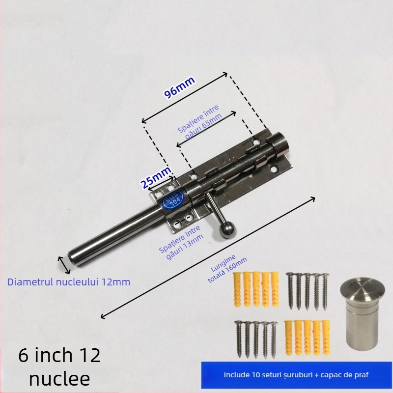 Broască de ușă tip Cer și Pământ, din oțel inoxidabil, suprafață lustruită, set cu broaște superioare și inferioare cu capac anti-praf