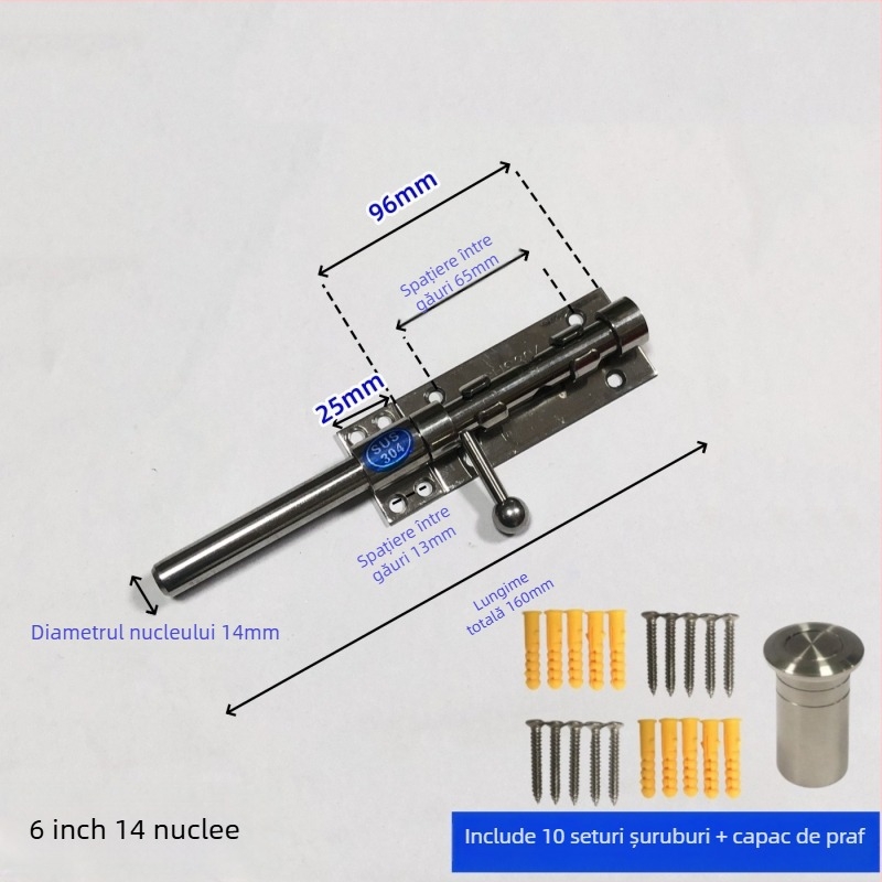Broască de ușă tip Cer și Pământ, din oțel inoxidabil, suprafață lustruită, set cu broaște superioare și inferioare cu capac anti-praf