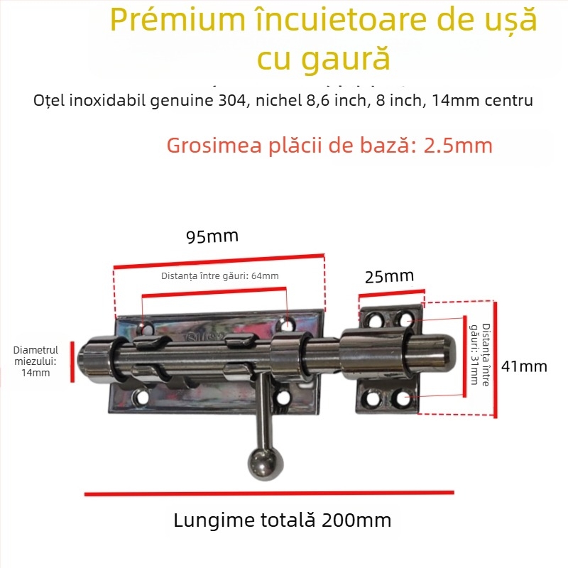 Broască de ușă tip Cer și Pământ, din oțel inoxidabil, suprafață lustruită, set cu broaște superioare și inferioare cu capac anti-praf