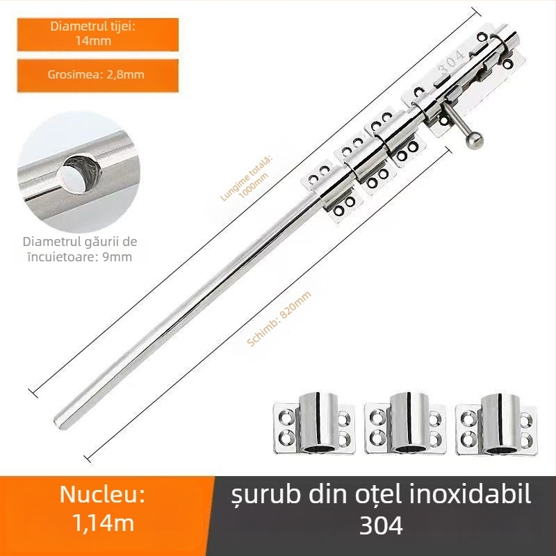 Broască de ușă tip Cer și Pământ, din oțel inoxidabil, suprafață lustruită, set cu broaște superioare și inferioare cu capac anti-praf