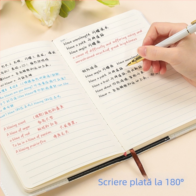 Caiet cu copertă din piele sintetică, legare cu ață, hârtie Dowling, 80 g/m², 200–300 pagini