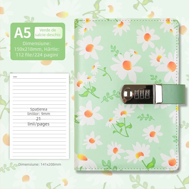 Caiet cu copertă din piele sintetică, legare cu ață, hârtie Dowling, 80 g/m², 200–300 pagini