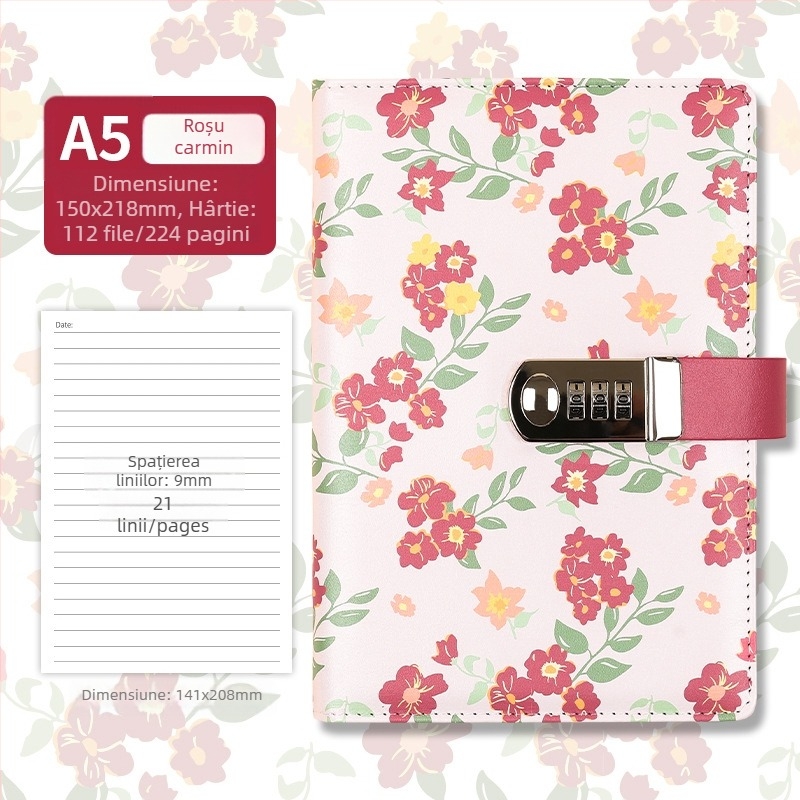 Caiet cu copertă din piele sintetică, legare cu ață, hârtie Dowling, 80 g/m², 200–300 pagini