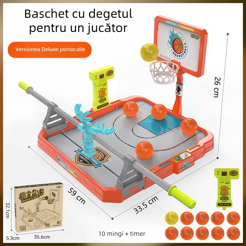 Joc de masă baschet cu degetele pentru copii – luptă interactivă în interior cu cronometru, pentru vârsta 4–6 ani