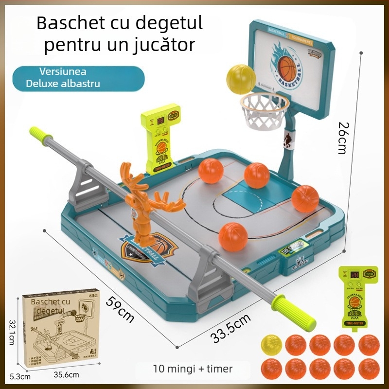Joc de masă baschet cu degetele pentru copii – luptă interactivă în interior cu cronometru, pentru vârsta 4–6 ani