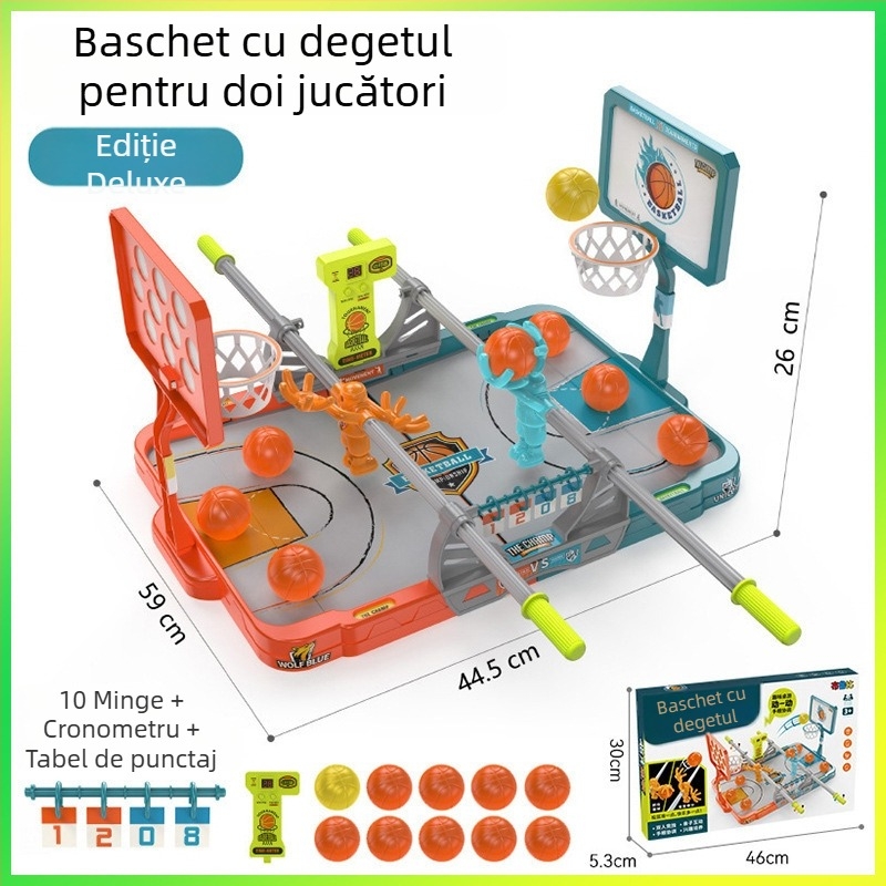 Joc de masă baschet cu degetele pentru copii – luptă interactivă în interior cu cronometru, pentru vârsta 4–6 ani