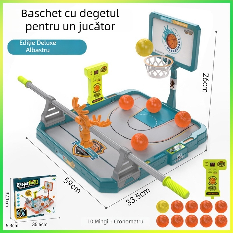 Joc de masă baschet cu degetele pentru copii – luptă interactivă în interior cu cronometru, pentru vârsta 4–6 ani