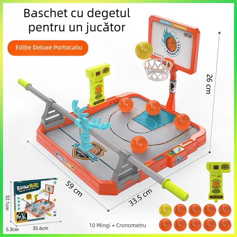 Joc de masă baschet cu degetele pentru copii – luptă interactivă în interior cu cronometru, pentru vârsta 4–6 ani